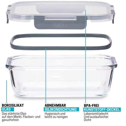 Igluu Meal Prep Glas-Frischhaltedosen, 5er-Set, 1050 ml, auslaufsicher