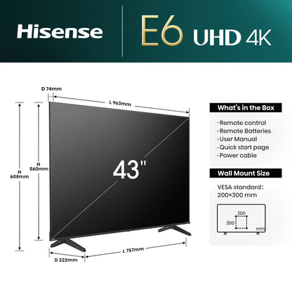 Hisense 43E6NT Fernseher 4K UHD Smart TV 43 Zoll