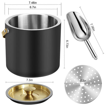 iHoo Eiskübel Edelstahl 3,2 L mit Silikondeckel & Schaufel, Schwarz