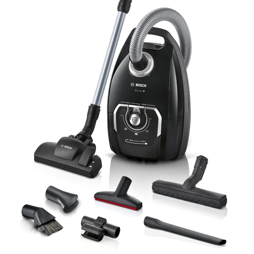 Bosch Staubsauger mit Beutel Serie 8 BGL8XALL - Schwarz, ein kompakter, schwarzer Bodenstaubsauger mit Beutel zur gründlichen Reinigung von Böden.