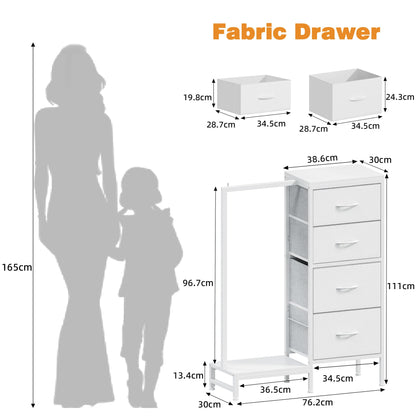 OYRREU Kommodenschrank mit Kleiderstange & 4 Schubladen – Weiss
