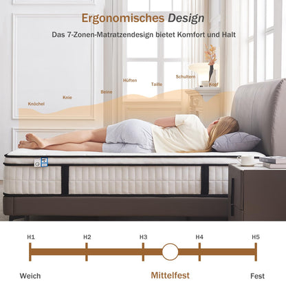 Hiepunos Taschenfederkernmatratze 160x200 H3 7 Zonen Memory