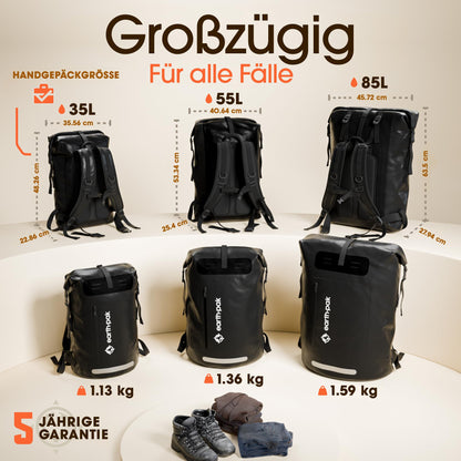 Earth Pak Summit wasserdichter Rucksack 55L schwarz inkl. Handyhülle