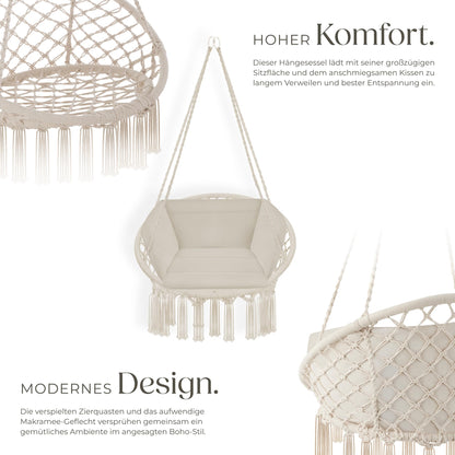 tectake Hängesessel mit Gestell, Indoor und Outdoor, beige