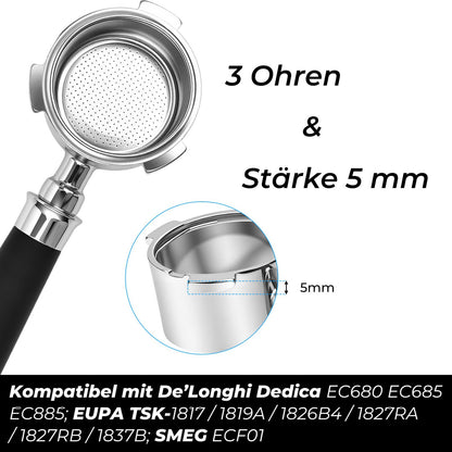 Vyranexa Bodenloser Siebträger 51 mm, 3 Ohren, für DeLonghi Dedica