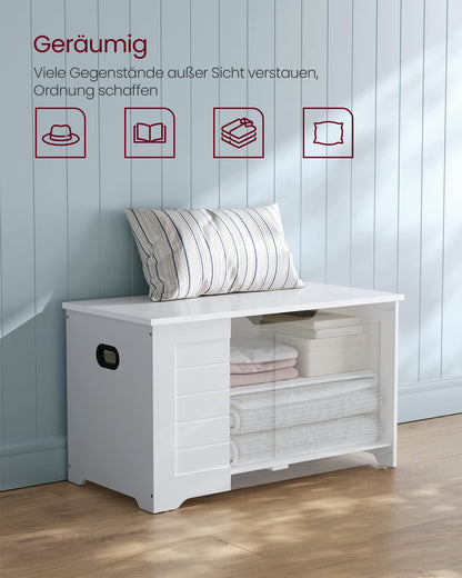 VASAGLE Sitzbank mit Stauraum, Schuhbank, Landhausstil, wolkenweiss