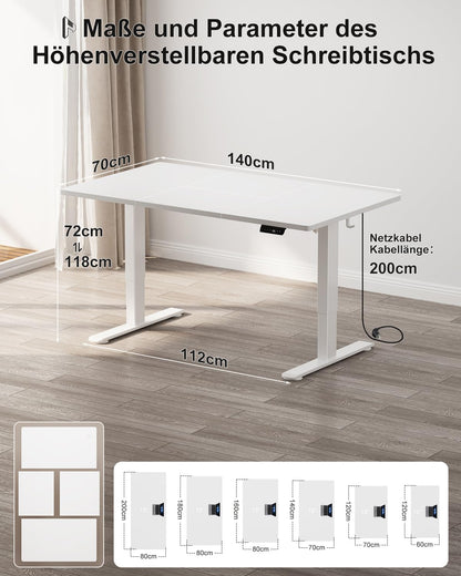Homall Elektrischer Schreibtisch 140x70 cm - Memory Funktion