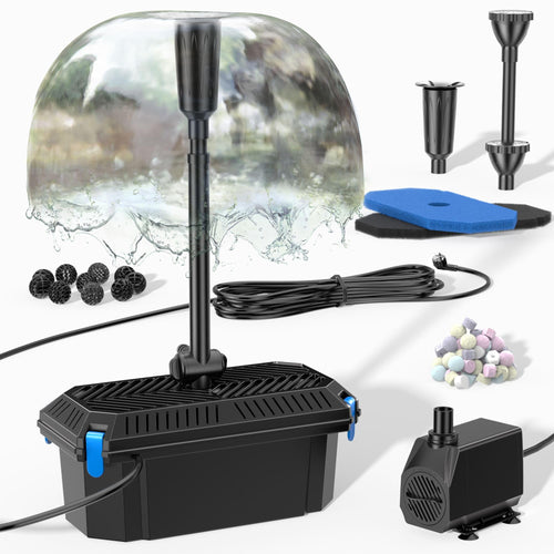 Biling Teichfilter Komplettset mit Pumpe 2500 l/h für Gartenteich, Unterwasserfilter mit 3 Springbrunnendüsen
