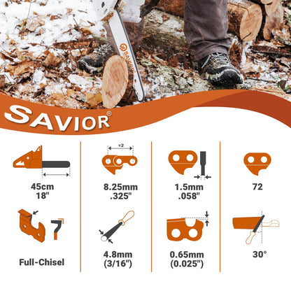 SAVIOR Sägekette .325" 1,5 mm 72 TG Halbmeissel 45 cm, 3 Stück