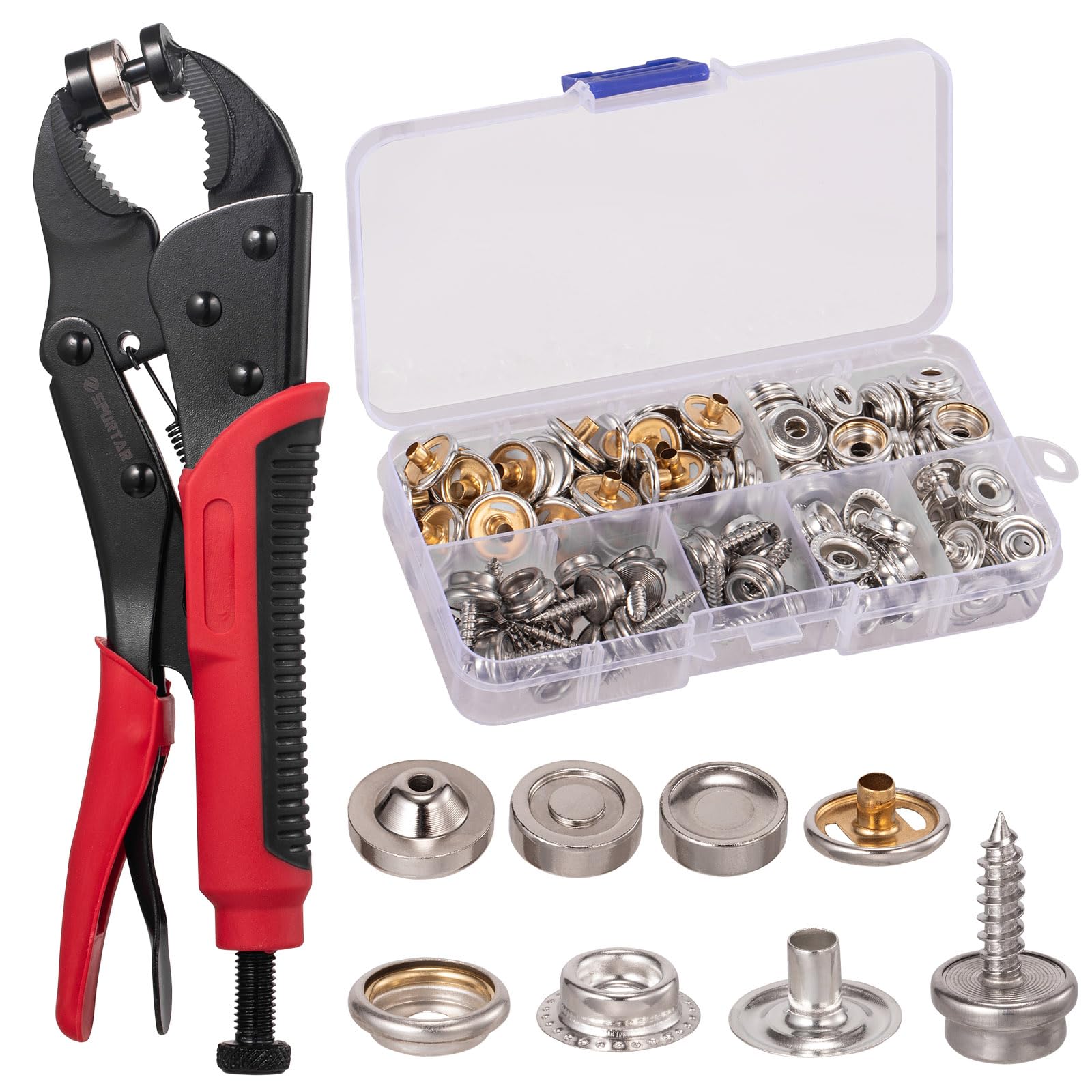 Spurtar Druckknopf-Set mit Zange, 3 Matrizen, 40 Sätze 15 mm – verstellbare Druckknopfzange für Material bis 3 mm