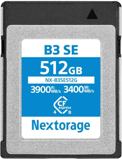 Nextorage B3SE CFexpress 4.0 Typ B Karte - 512GB, rechteckig, schwarz. Schneller Datenspeicher für professionelle Kameras mit hoher Bandbreite.