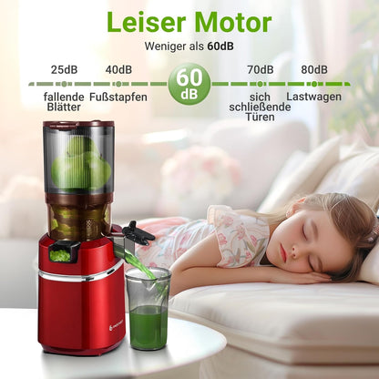 AMZCHEF Automatischer All-In-One Slow Juicer 250W 145mm – Tiefrot