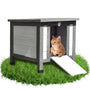 Melko Katzenhaus Grau/Weiss 50x45x43 cm mit klappbarem Dach und Rampe aus Holz mit Flachdach