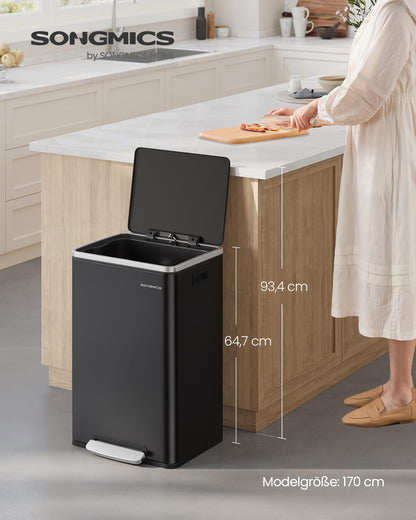 SONGMICS Mülleimer 50 L mit Softclose-Deckel, Stahl, tintenschwarz