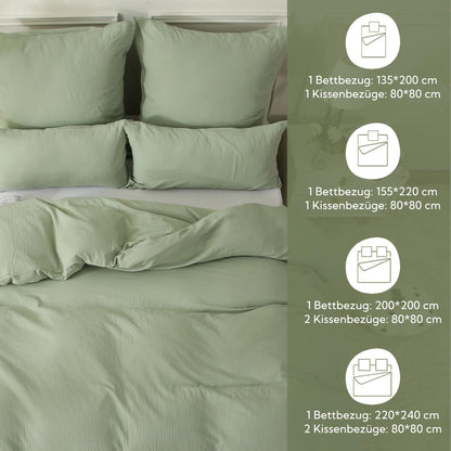 SOULFUL Doppelte Muslin Bettwäsche Set 4-tlg. 135x200 - Lakritzgrün