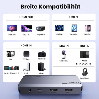 UGREEN Video Capture Card 4K HDMI Aufnahmekarte USB 3.0 mit Loop-Out