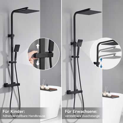 Auralum Regendusche System Thermostat Schwarz Quadrat 25x25cm