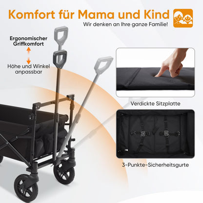 Sekey Bollerwagen Faltbar mit Dach 2 Kinder - SS5050 Schwarz