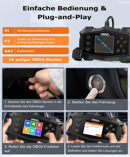 UWALK OBD2 Diagnosegerät EOBD KFZ Auslesegerät mit Farbdisplay