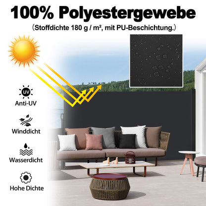 AufuN Doppel-Seitenmarkise ausziehbar, 180 x 600 cm, Anthrazit
