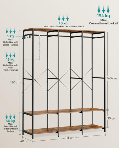 SONGMICS Offener Kleiderschrank RGR005B01 mit Ablagen, vintagebraun