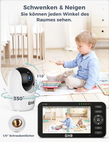 GHB Babyphone mit Kamera 5 Zoll HD IPS-Display Modell 2023