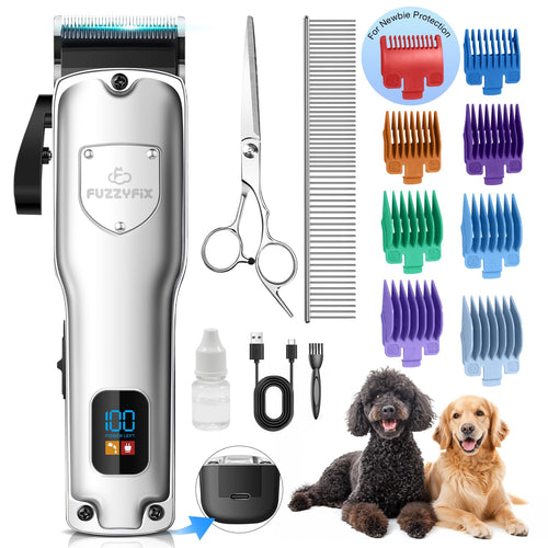 FuzzyFix Profi-Hundeschermaschine, kabellos, für dichtes Fell – Keramik-PVD-Klinge und LCD-Display