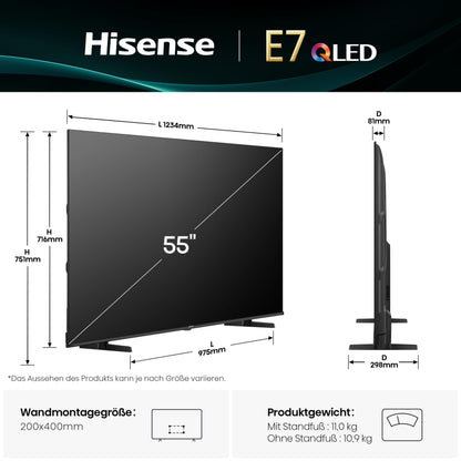 Hisense 55E7Q QLED Smart Fernseher - 55 Zoll 4K UHD Dolby Vision [2025]