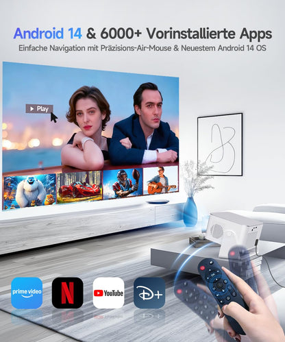 Alwtniet HY350MAX Mini Beamer Full HD Smart Projektor mit Android 14