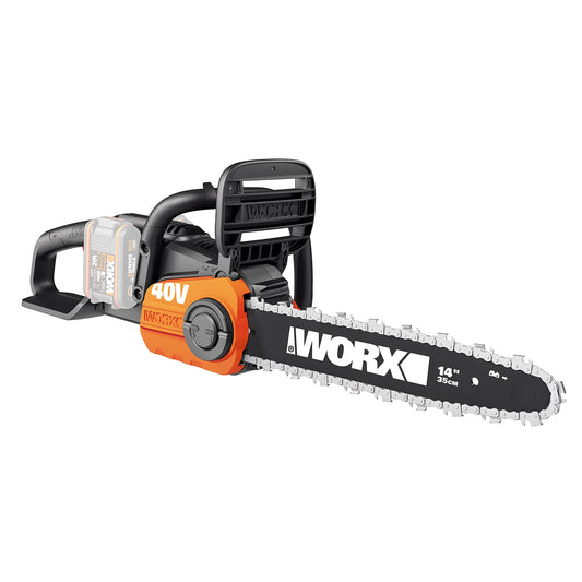 WORX WG384E.9 Akku-Kettensäge: Kompakte, 40V bürstenlose Motorsäge mit Schwert und Kette zum kabellosen Holzschneiden.