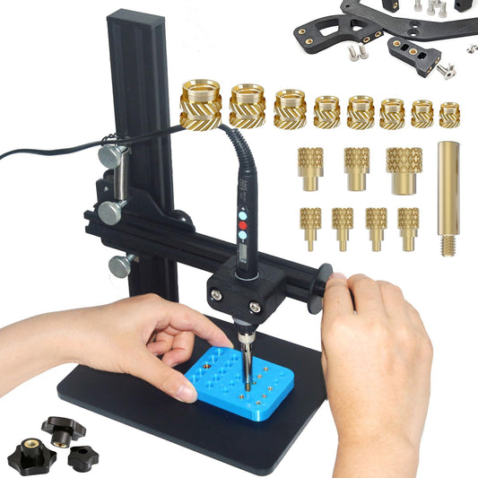 Profi Heisspress Werkzeug Set – 380 Gewindeeinsätze M2-M8 mit Lötspitzen: Messing-Gewindeeinsätze und Heisspress-Lötspitzen zum dauerhaften Einbringen in Kunststoff.