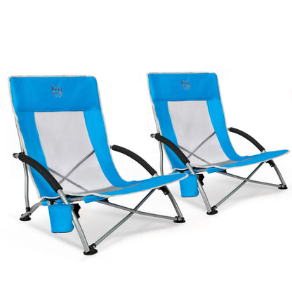 TIMBER RIDGE Strandstuhl klappbar 2er-Set mit Getränkehalter, tiefer Sitz und Netzrückenlehne