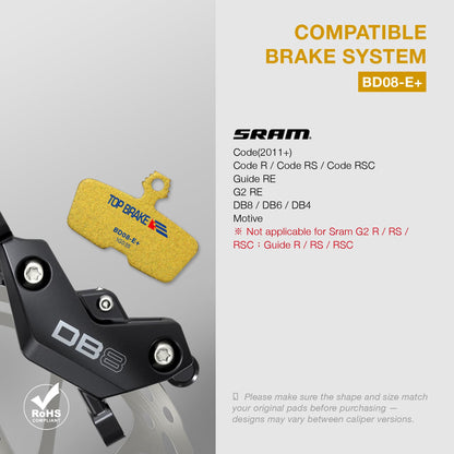 Top Brake Scheibenbremsbeläge BD08-E+ für E-Bike, SRAM Code, 2 Paar