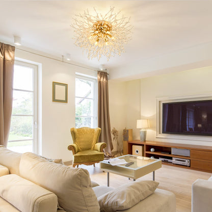 Rayofly Kristall Kronleuchter Feuerwerk Sputnik Golden 6-flammig