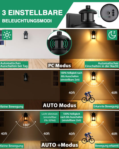 Lamomo LED Aussenlampe mit Bewegungsmelder - 3 Modi, Wasserdicht