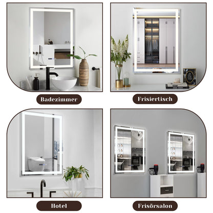 Mursche LED Badspiegel 50x70 cm - Dimmbar, Uhr, Entfogger