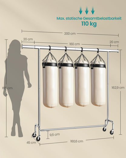 SONGMICS Kleiderständer auf Rollen - Hochbelastbar, Silber HSR176E01