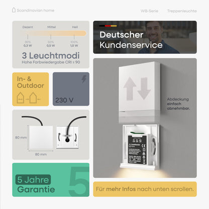 Scandinavian home 6er Set LED Treppenlicht Aussen/Innen Warmweiss