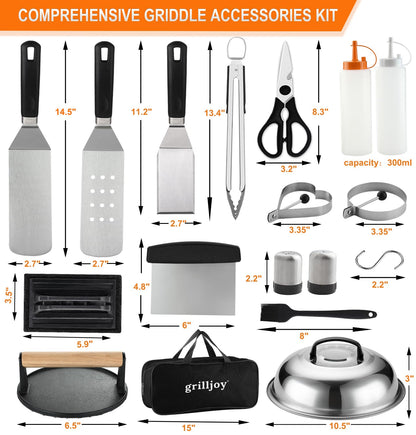 Grilljoy Plancha Grillbesteck Set 28-teilig mit Burgerpresse