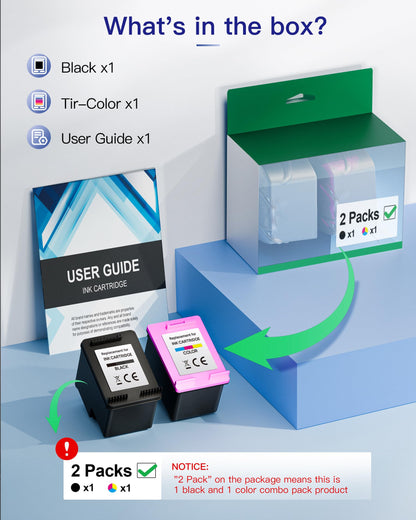 VVQV 62XL Druckerpatronen Schwarz/Farbe, 2er-Pack kompatibel für HP