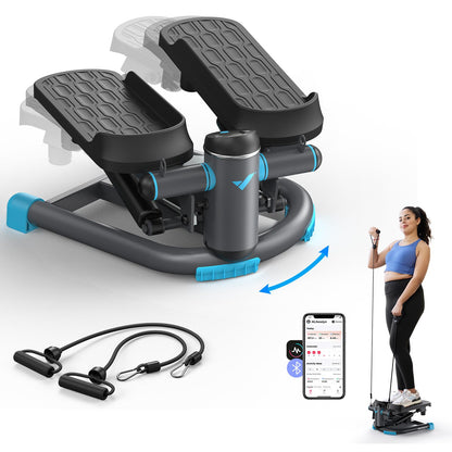 MERACH Mini Stepper Twist & Swing - mit Widerstandsbändern. Kompakter Stepper mit zwei Pedalen für multidirektionales Cardio und Ganzkörpertraining.