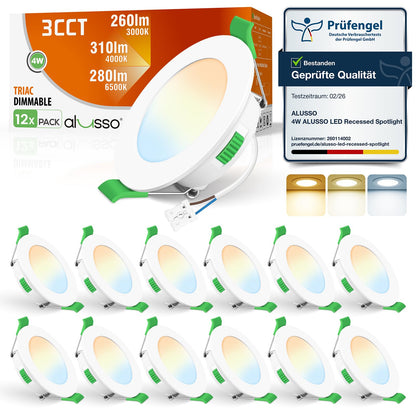 ALUSSO LED Einbaustrahler 4W dimmbar 3 Farbtemperaturen IP44 12er Set