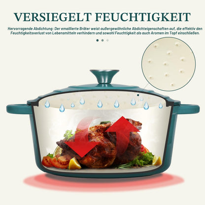 Overmont Bräter Gusseisen emailliert 24 cm mit Deckel Seeblau