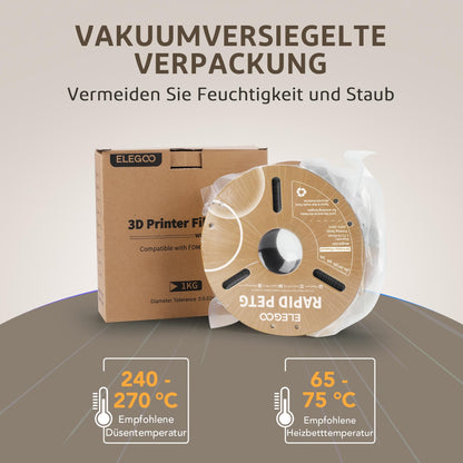 ELEGOO Rapid PETG Filament 1.75 mm, 4 x 1 kg, Schwarz/Weiss/Rot/Blau