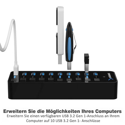 Sabrent HB-BU10 USB 3.0 Hub aktiv mit 10 Ports und 60W Netzteil