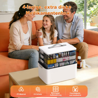 MOPUP Medikamentenbox mit Tragegriff, 4 Ebenen, 37 x 23 x 32 cm