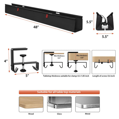 Univivi Kabelnetz Schreibtisch 120cm – Klemmbar ohne Bohren