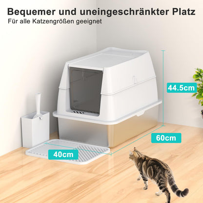 FURTIME XXL Katzenklo Edelstahl – Geschlossen mit Deckel