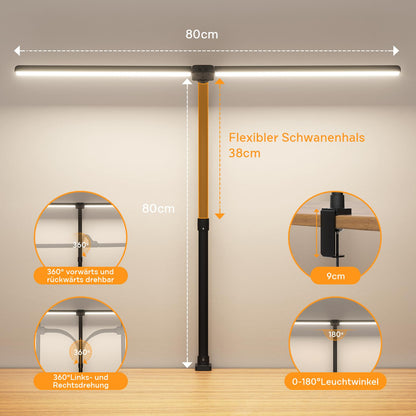 APMIEK LED Schreibtischlampe Doppelkopf dimmbar klemmbar, schwarz