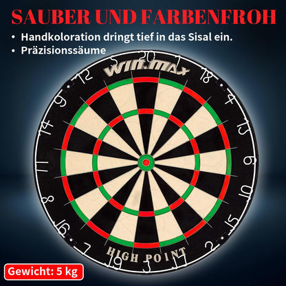 WIN.MAX Bristle Dartscheibe Set mit 6 Steeldarts und 12 Flights